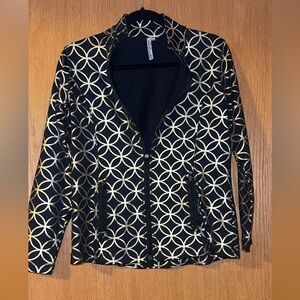 Lulu-B Women's Black and Gold Metallic Geometric Full-Zip Sport Jacket